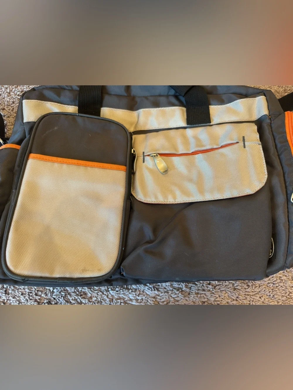 Graco Gray Orange Diaper Bag Travel Tote Multi Pocket Baby Gear Organizer